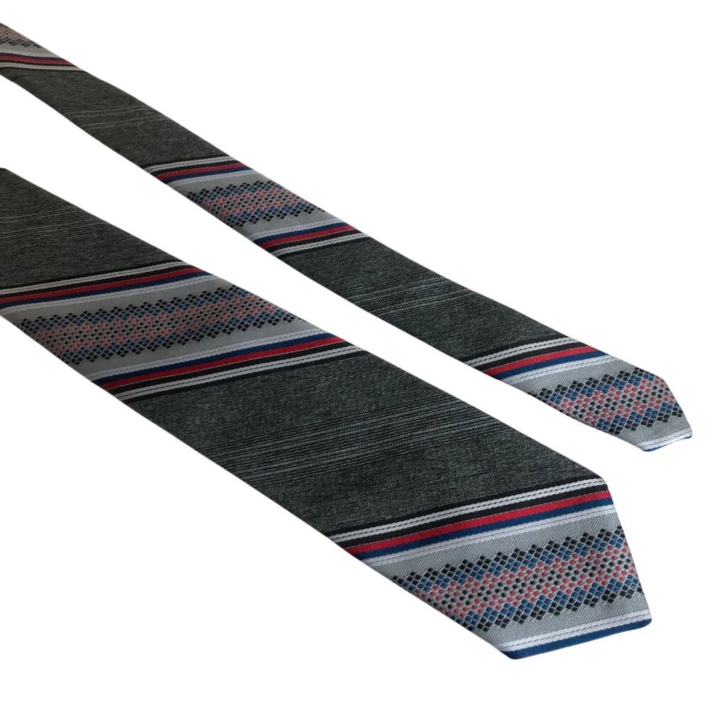 Prince Consort Mens Necktie Vintage Gray Red Stripe Golden Clasp Office Dad Gift